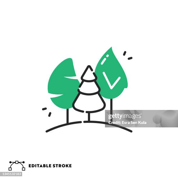 forest flat line icon with editable stroke - aerial forest stock illustrations