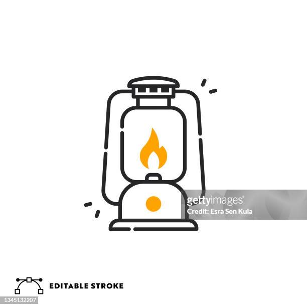 oil lamp flat line icon with editable stroke - stove flame stock illustrations