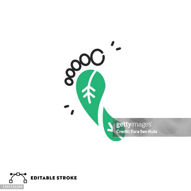 illustrazioni stock, clip art, cartoni animati e icone di tendenza di icona carbon footprint flat line con tratto modificabile - emissioni di co2