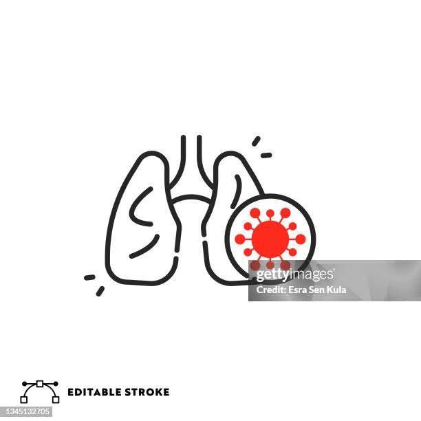 pneumonia flat line icon with editable stroke - breathing techniques stock illustrations