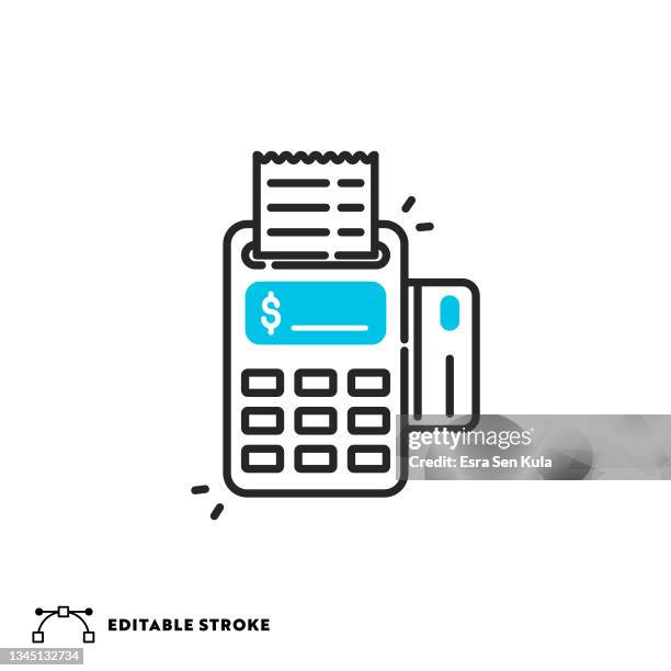 pos machine flat line icon with editable stroke - credit card reader stock illustrations