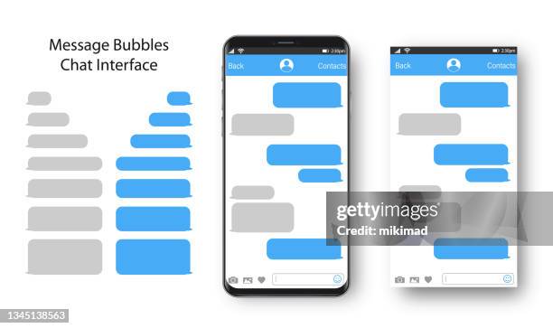 textnachrichten. smartphone, handy-vorlage realistische vektor-illustration. sprechblase. diskussion - bubbles stock-grafiken, -clipart, -cartoons und -symbole