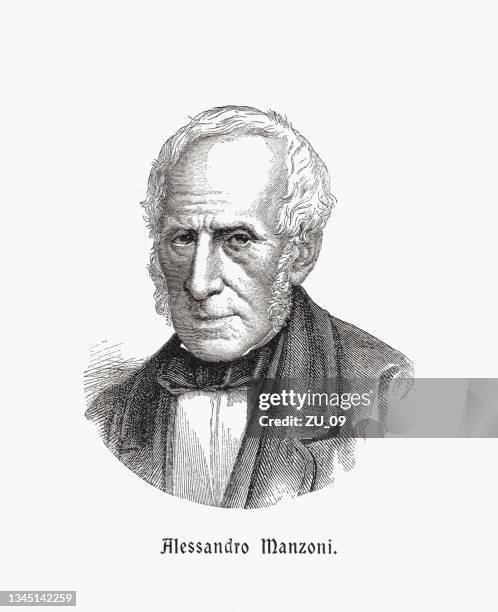 ilustrações, clipart, desenhos animados e ícones de alessandro manzoni (1785-1873), poeta italiano, gravura de madeira, publicado em 1900 - alessandro manzoni