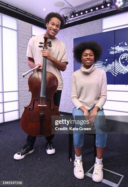 Sheku Kanneh-Mason and Isata Kanneh-Mason during a visit to Scala Radio on October 06, 2021 in London, England.