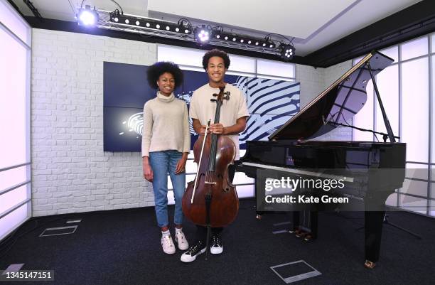 Isata Kanneh-Mason and Sheku Kanneh-Mason during a visit to Scala Radio on October 06, 2021 in London, England.