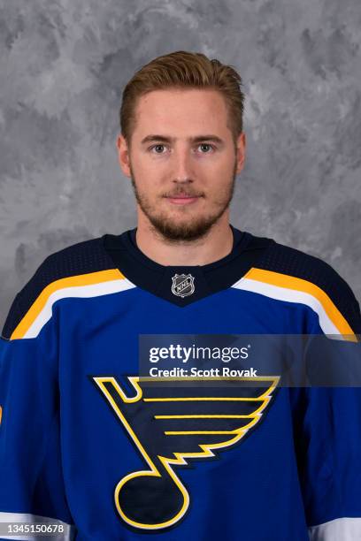 Ivan Barbashev of the St. Louis Blues poses for his official headshot for the 2021-2022 season at the Centene Community Ice Center on September 22,...