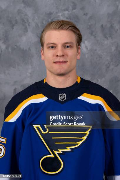 Colton Parayko of the St. Louis Blues poses for his official headshot for the 2021-2022 season at the Centene Community Ice Center on September 22,...
