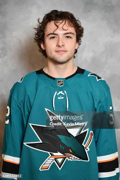 Tristen Robins of the San Jose Sharks poses for his official headshot for the 2021-2022 season at SAP Center on September 22, 2021 in San Jose,...