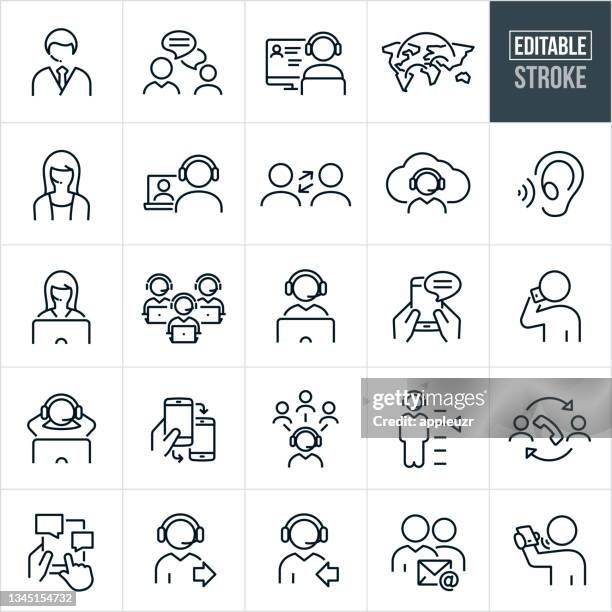 stockillustraties, clipart, cartoons en iconen met customer support thin line icons - editable stroke - callcenter