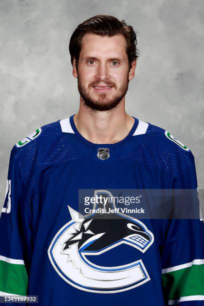 Oliver Ekman-Larsson of the Vancouver Canucks poses for his official headshot for the 2021-2022 season on September 22, 2021 at Rogers Arena in...