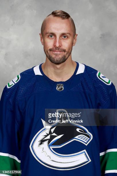 Jaroslav Halak of the Vancouver Canucks poses for his official headshot for the 2021-2022 season on September 22, 2021 at Rogers Arena in Vancouver,...