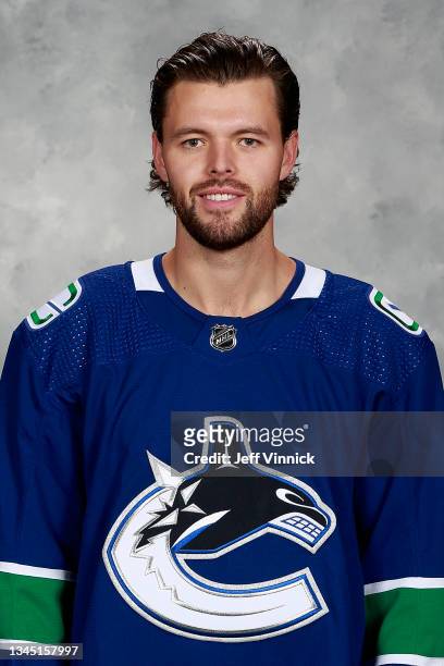 Martin Spencer of the Vancouver Canucks poses for his official headshot for the 2021-2022 season on September 22, 2021 at Rogers Arena in Vancouver,...