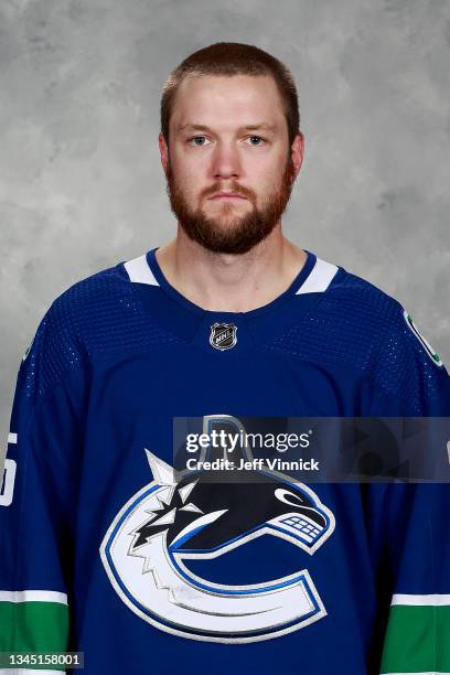 Thatcher Demko of the Vancouver Canucks poses for his official headshot for the 2021-2022 season on September 22, 2021 at Rogers Arena in Vancouver,...