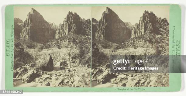 Temples of the Rio Virgin, 1859/62. [Rock formations in Utah, USA]. Albumen print, stereocard, from the series "Utah". Artist Charles Roscoe Savage.