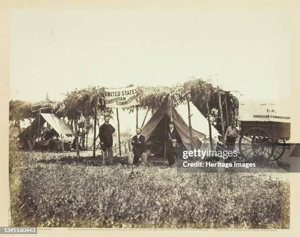 Headquarters Christian Commission in the Field, September 1863. [Scene from the American Civil War: the USCC furnished supplies, medical services,...
