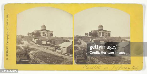 Capitol at Jefferson City, late 19th century. [The fifth Capitol Building was completed in 1840. It burned down in February 1911 after it was struck...