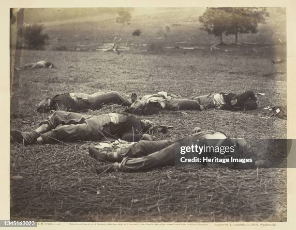 Field Where General Reynolds Fell, Gettysburg, July 1863. [Scene from the American Civil War: bodies on the battlefield]. Albumen print, pl. 17 from...