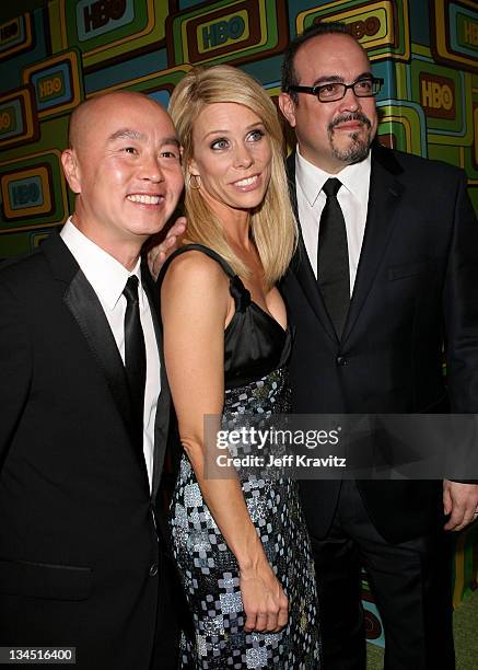 Actor C.S. Lee, Actress Cheryl Hines and Actor David Zayas attend HBO's 68th Annual Golden Globe Awards Official After Party held at The Beverly...