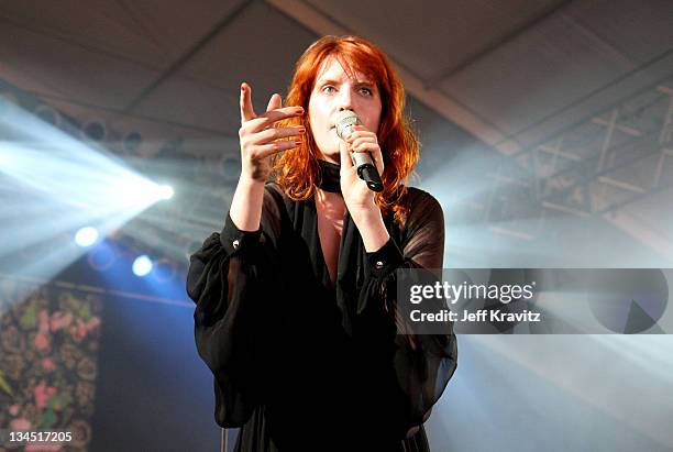 Singer Florence Welch of Florence + The Machine performs on stage during Bonnaroo 2011 at This Tent on June 10, 2011 in Manchester, Tennessee.