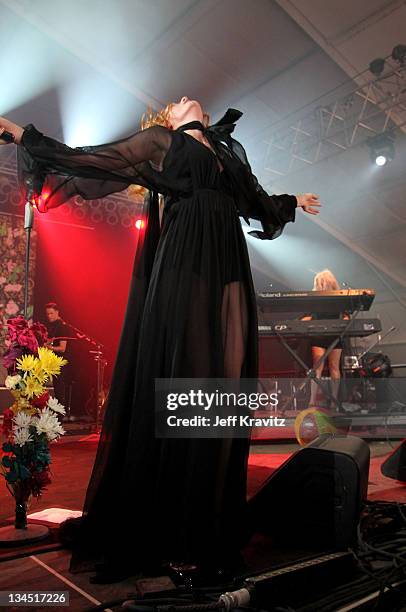 Singer Florence Welch of Florence + The Machine performs on stage during Bonnaroo 2011 at This Tent on June 10, 2011 in Manchester, Tennessee.