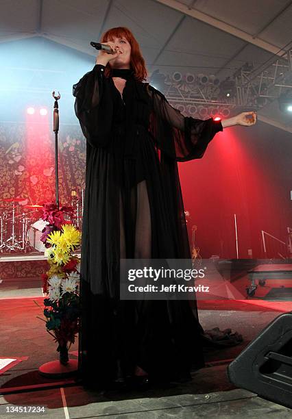 Singer Florence Welch of Florence + The Machine performs on stage during Bonnaroo 2011 at This Tent on June 10, 2011 in Manchester, Tennessee.