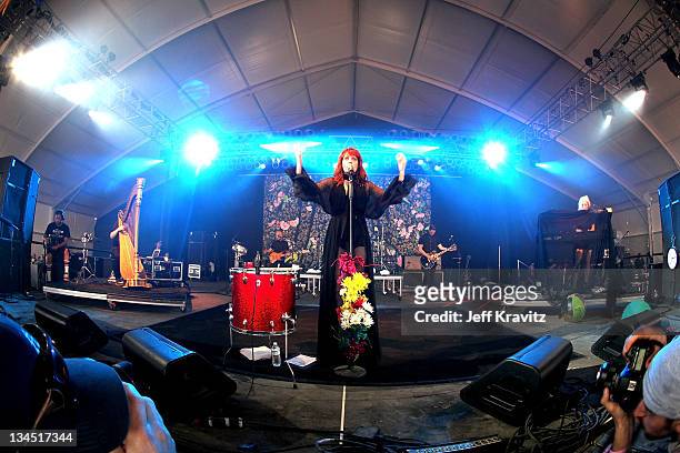 Singer Florence Welch of Florence + The Machine perform on stage during Bonnaroo 2011 at This Tent on June 10, 2011 in Manchester, Tennessee.