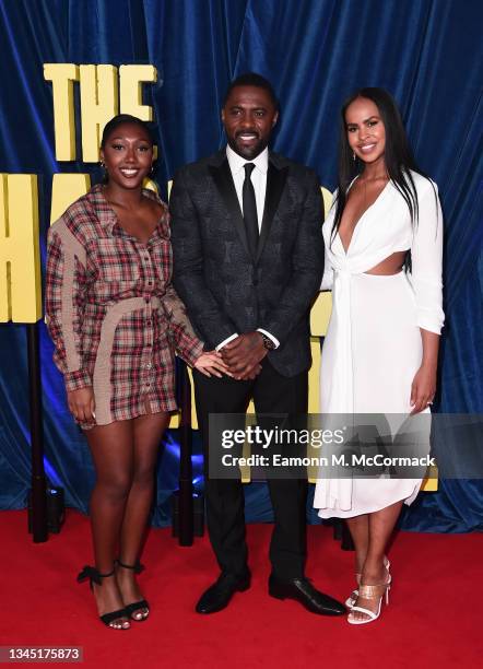 Isan Elba, Idris Elba and Sabrina Dhowre Elba attend "The Harder They Fall" World Premiere during the 65th BFI London Film Festival at The Royal...