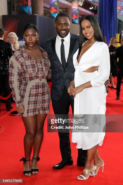 Isan Elba, Idris Elba and Sabrina Dhowre Elba attend "The Harder They Fall" World Premiere during the 65th BFI London Film Festival at The Royal...