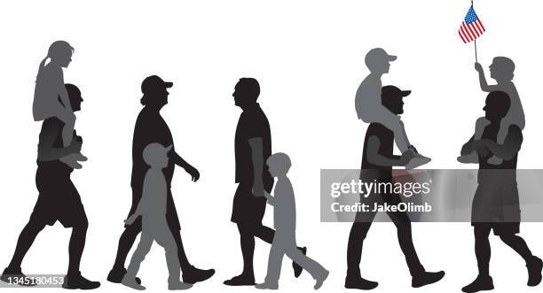 fathers and kids silhouettes - shoulder stock illustrations