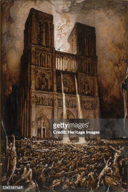 Attack on Notre-Dame. The Hunchback of Notre-Dame by Victor Hugo, ca 1877. Found in the Collection of the Maison de Victor Hugo. Artist Chifflart,...