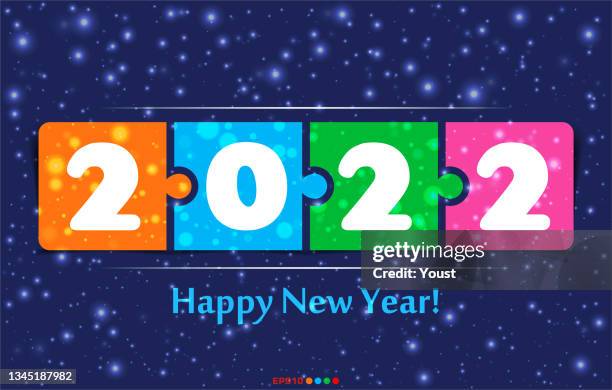 snowy new year 2022 puzzle - unknown number stock illustrations