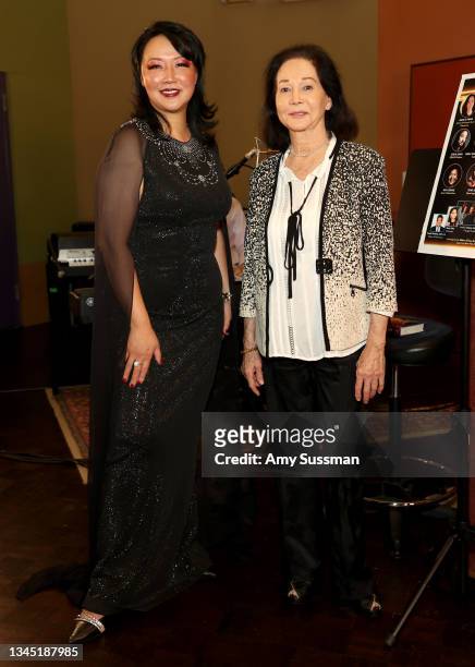 Asian Hall of Fame President and CEO Maki Hsieh and new inductee Nancy Kwan attend Media Day hosted by the Asian Hall of Fame ahead of the 2021...