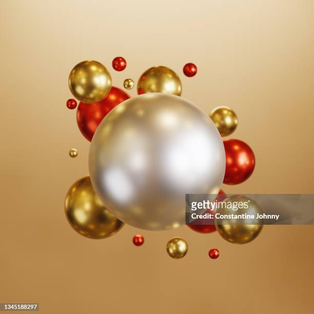abstract group of shiny sphere ornaments - bottes couleur or photos et images de collection
