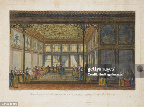 Interior in the Palace of princess Hatice Sultan, half sister of Sultan Selim III, circa 1810. Private Collection. Artist Melling, Antoine Ignace .