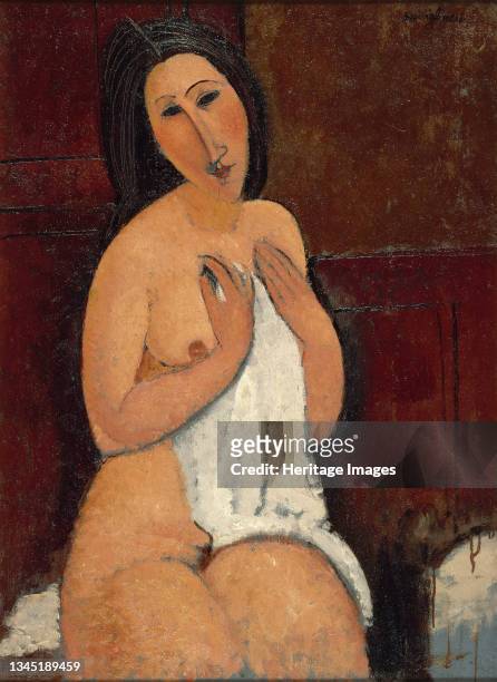 Nu assis à la chemise, 1917. Found in the Collection of the Lille Métropole Musée d'art moderne. Artist Modigliani, Amedeo .