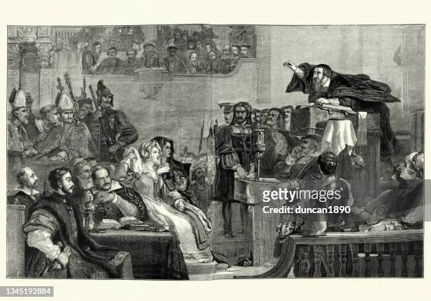 stockillustraties, clipart, cartoons en iconen met john knox preaching before the lords of the congregation - presbyterianisme
