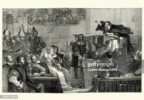 ilustrações de stock, clip art, desenhos animados e ícones de john knox preaching before the lords of the congregation - teólogo