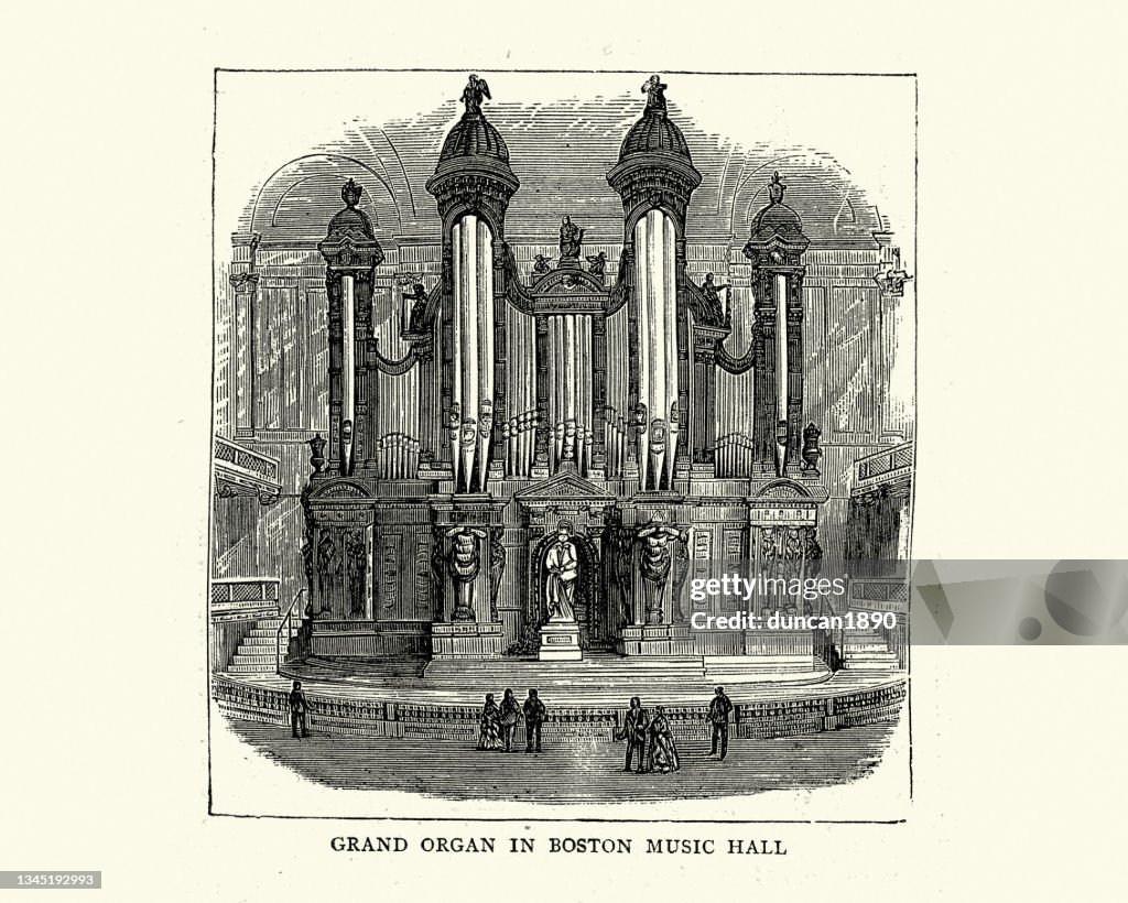 Grand pipe organ in Boston Music Hall, USA, 1872, Victorian 19th Century