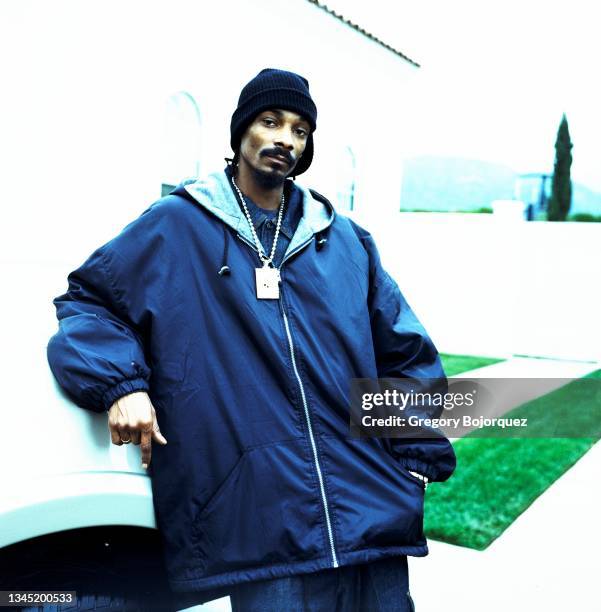 American rapper Snoop Dogg at his home in January, 2000 in Chino Hills, California.