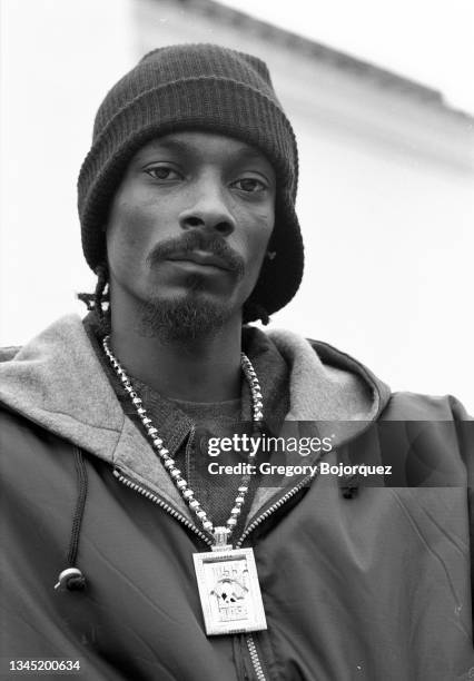 American rapper Snoop Dogg at his home in January, 2000 in Chino Hills, California.