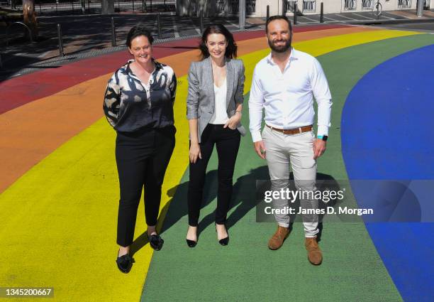 In this image released on 7 October 2021, Kate Wickett, Sydney WorldPride CEO, Corrina Davison, Managing Director for American Express Australia &...