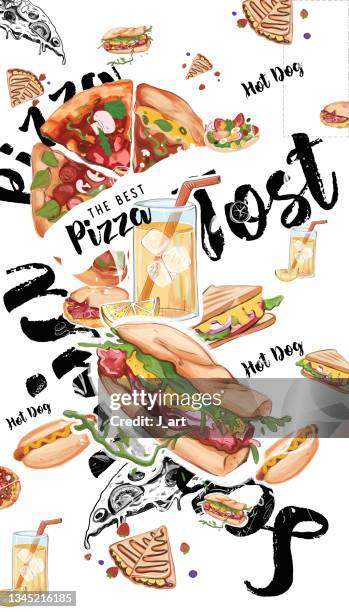 tasty food on poster - fast food stock illustrations stock pictures, royalty-free photos & images