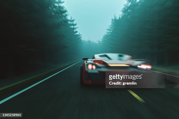 coche deportivo genérico a toda velocidad en carretera rural - mercedes fotografías e imágenes de stock