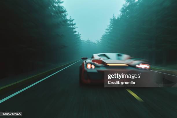 speeding generic sports car on rural road - mercedes stock pictures, royalty-free photos & images