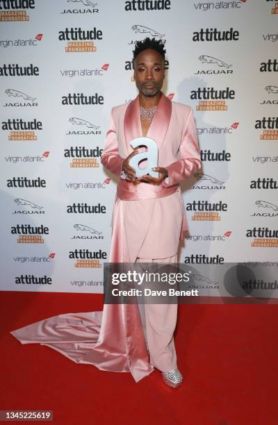 Billy Porter poses in the Winners Room at The Virgin Atlantic Attitude Awards at The Roundhouse on October 06, 2021 in London, England.