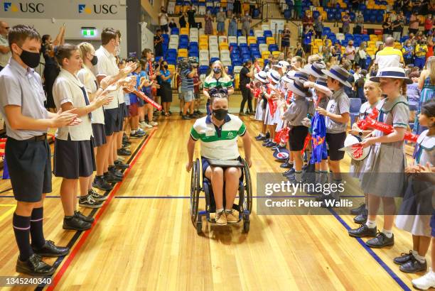 Paralympian Hannah Dodd attends the Australian 2020 Tokyo Olympic & Paralympic Celebration at University of Sunshine Coast on October 07, 2021 in...