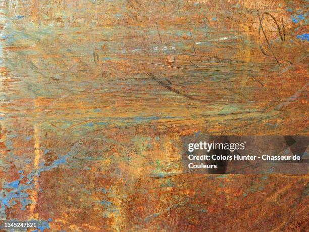 rusty metal plate with texture and natural patina in montreal - gold patina stock pictures, royalty-free photos & images