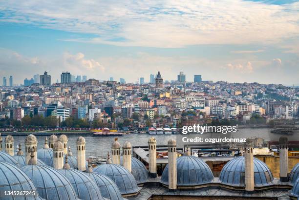 the süleymaniye complex with istanbul panorama - suleymaniye mosque stock pictures, royalty-free photos & images