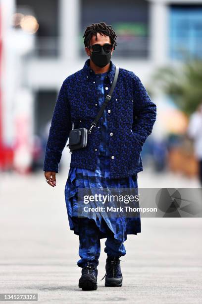 Lewis Hamilton of Great Britain and Mercedes GP walks in the Paddock during previews ahead of the F1 Grand Prix of Turkey at Intercity Istanbul Park...