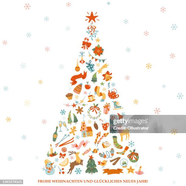 merry christmas & happy year - christmas card in english - reindeer food stock illustrations